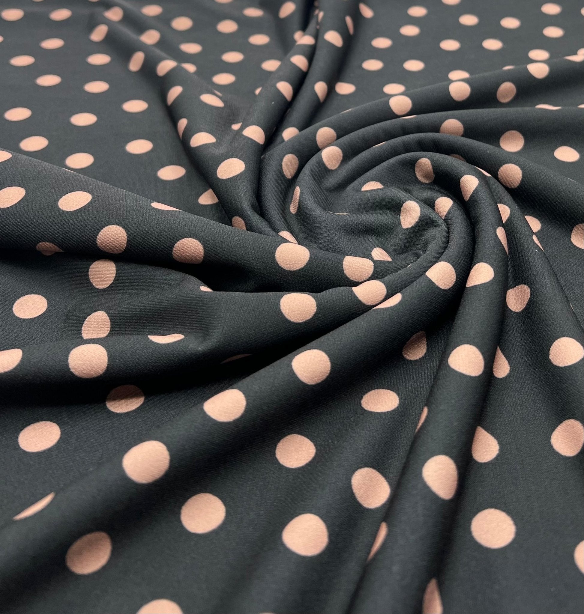 Black Stone Polka Spot Print ITY Fabric 2 Way Stretch - T9 Fabrics